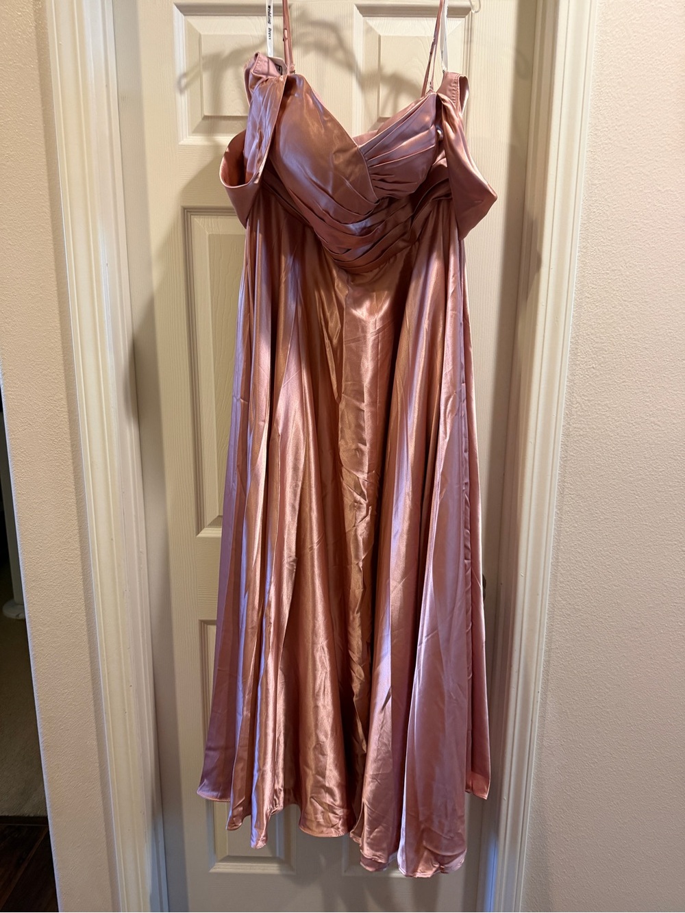 Amazon Rose Satin Draped Evening Slip Dress